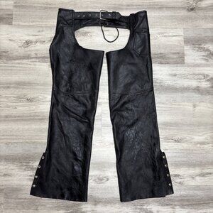 Vintage Leather Chaps Mens Large Black Bootcut Full Grain Moto Riding Pants